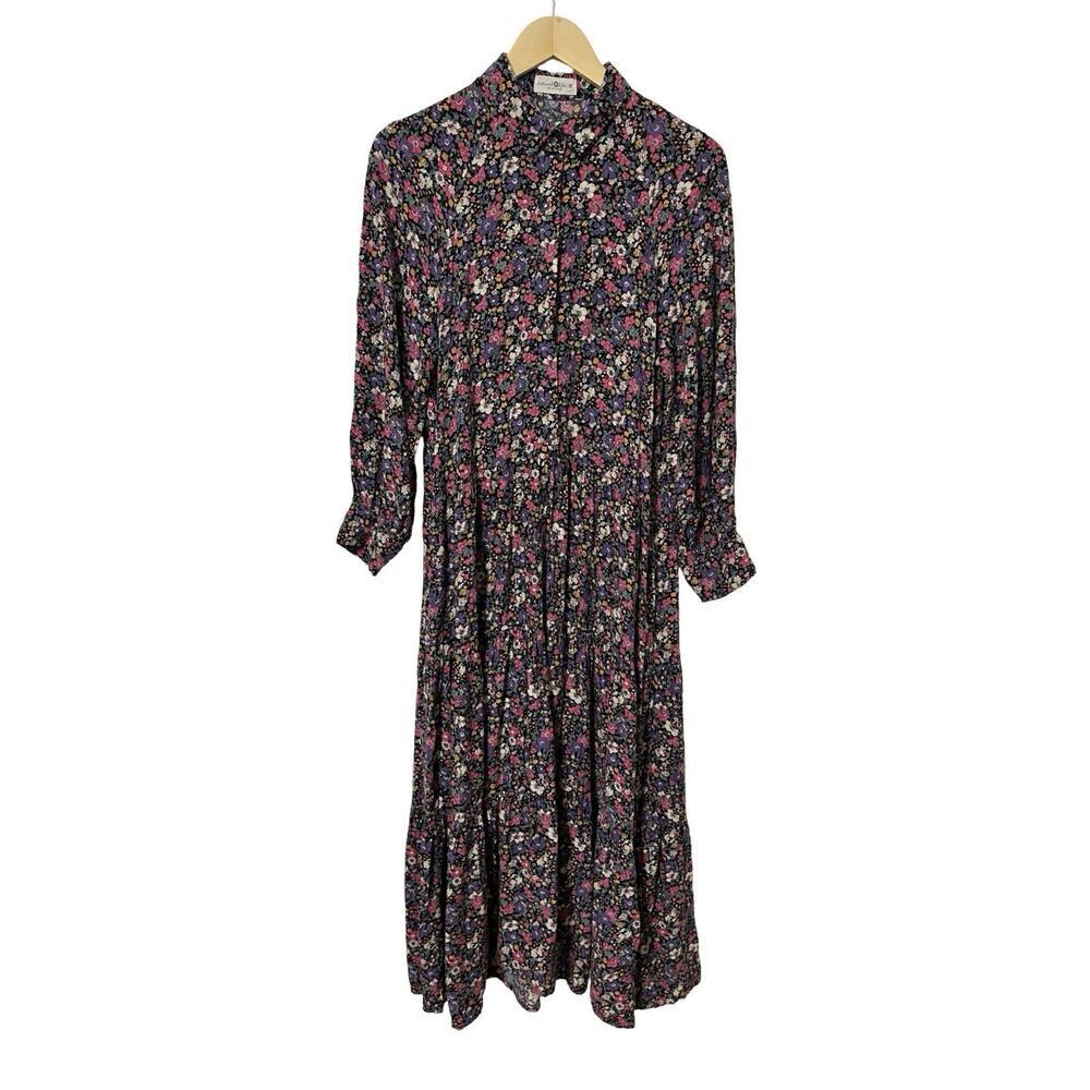 Natural Life Florence Floral Tiered Midi‎ Dress Size M Purple Modest Cottagecore